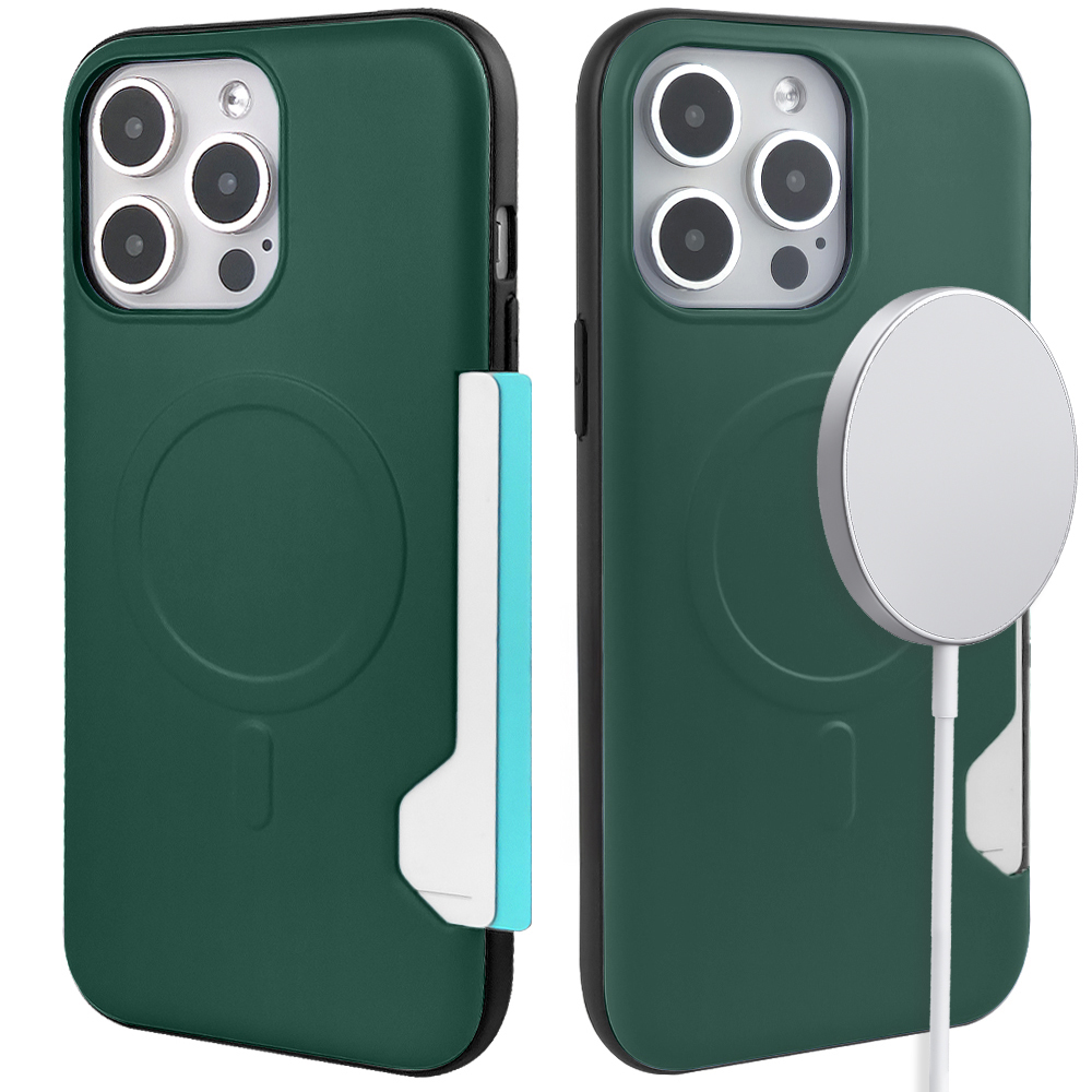 에브리 맥세이프 범퍼 케이스 카드 2장 수납 다크그린 <b>AT</b>, 아이폰14 <b>프로</b> 맥스