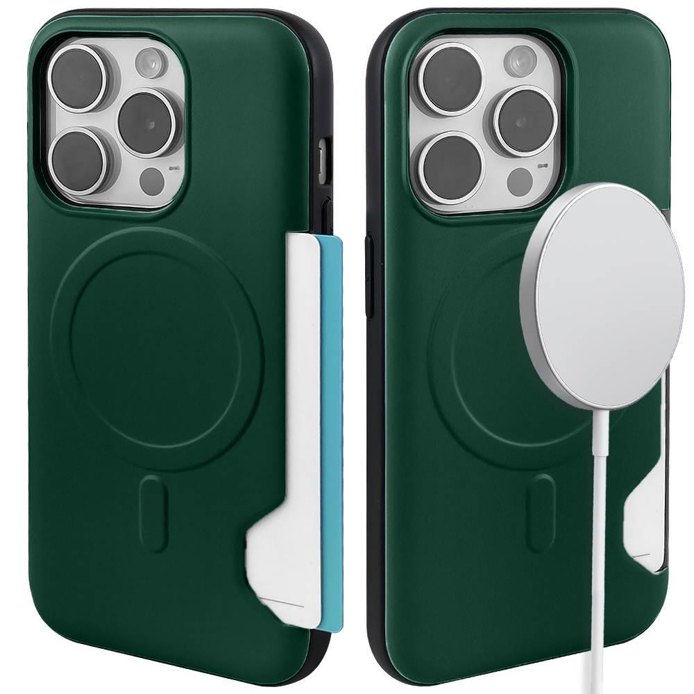 에브리 맥세이프 카드지갑 범퍼 케이스 2장 수납 다크그린 <b>AT</b>, 아이폰13 <b>프로</b>