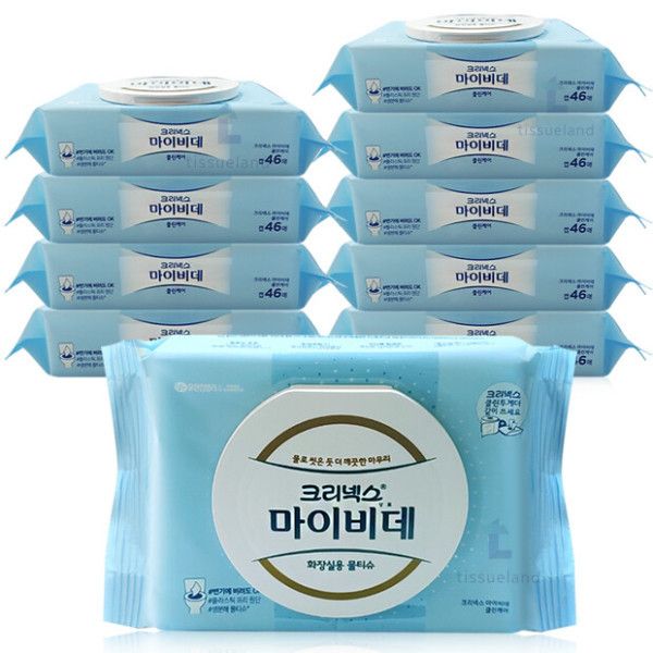 크리넥스 마이비데 <b>클린케어 화장실</b>용 물티슈 캡형 46매x10개