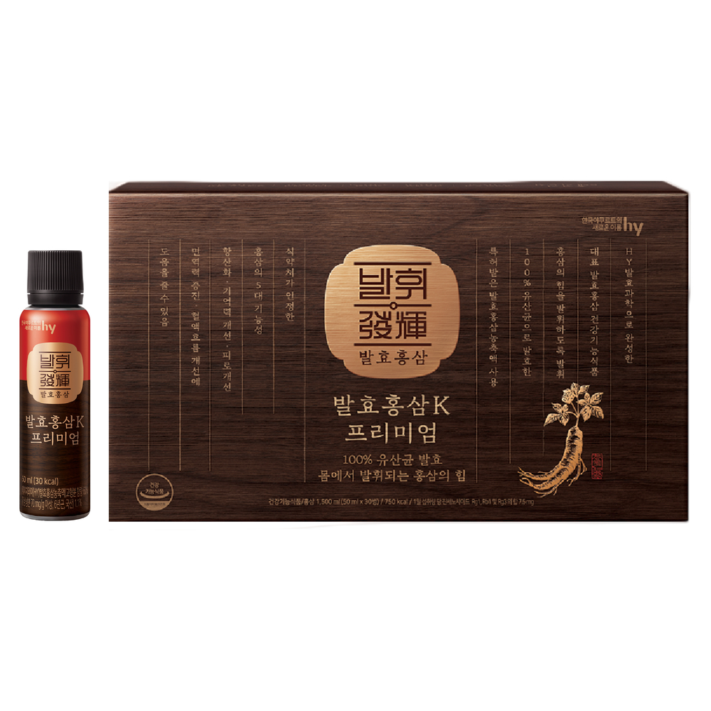 <b>발휘 발효홍삼</b> K 프리미엄샷 <b>50ml</b> 30개입 한국야쿠르트hy 유산균<b>발효</b>