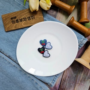 [자체5개] 27mm 앵두 데님 자수 의류용 하트 싸개단추 악세사리 포인트 수선단추