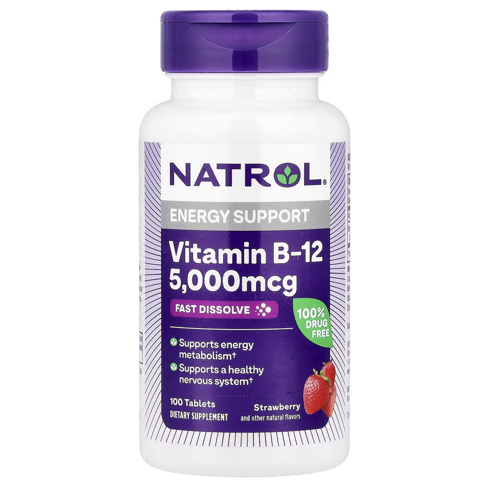 Natrol <b>나트롤</b> 비타민B12 5000mcg 딸기맛 100정 <b>시아노코발라민</b>
