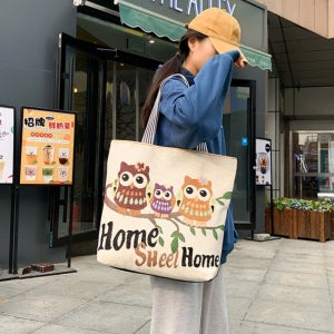 여자 천가방 부엉이 디자인 토트백
