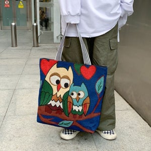 여성 천가방 쇼퍼백 부엉이가방 네이비