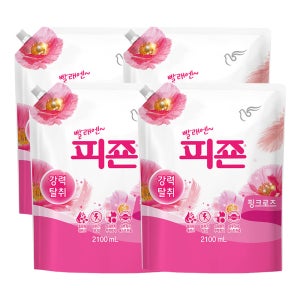 피죤 강력탈취 섬유유연제 리필 핑크로즈, 2.1L, 4개
