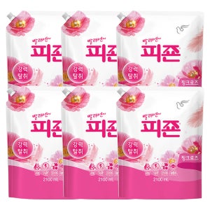 피죤 강력탈취 섬유유연제 리필 핑크로즈, 2.1L, 6개