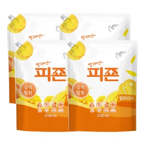 피죤 강력탈취 섬유유연제 리필 옐로미모사, 2.1L, 4개