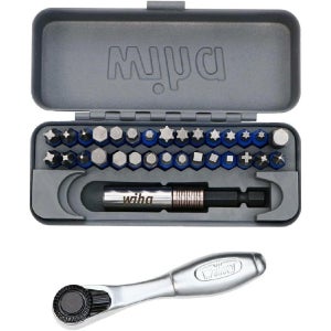 Wiha 76889 32피스 GoBox 터미네이터블루 임팩트 비트 세트 미니 래칫 포함