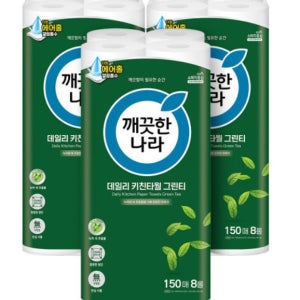 깨끗한나라 데일리 키친타올 그린티 150매 8롤 3팩