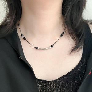 파이프 펜던트 구슬 장식 블랙 스트링 끈 목걸이 써지컬스틸