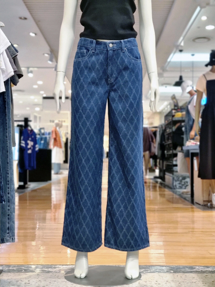 게스진 여성 데님 원워시 다이아 패턴 와이드 데님 팬츠(OP2D5055)