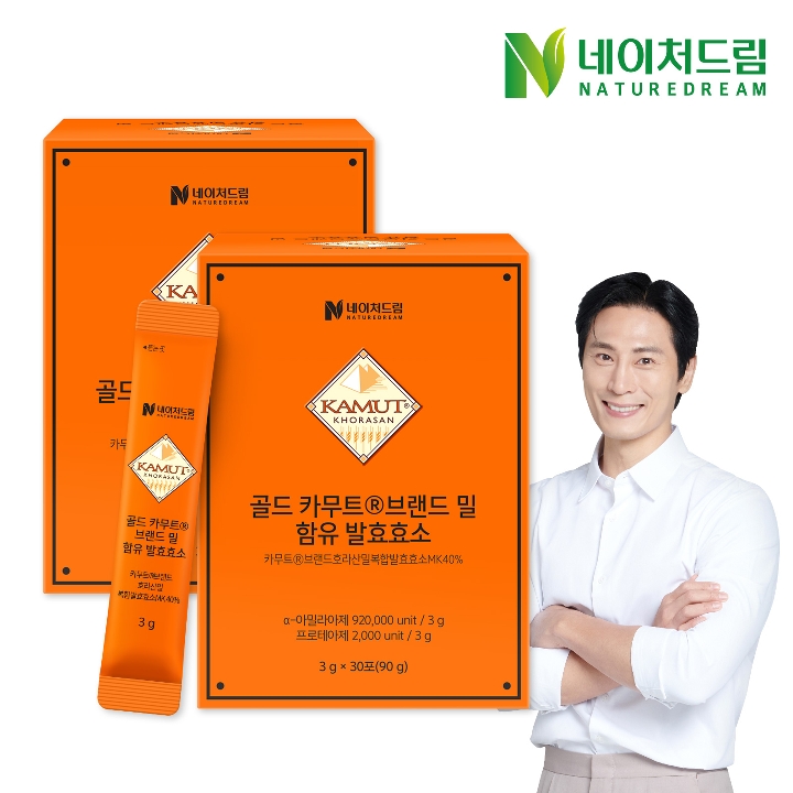 네이처<b>드림</b> 골드 카무트 브랜드밀 함유 발효효소 3g 30포X2박스/ 고역가 / 역가수치 92만 / 고함량