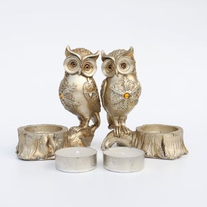 황금 부엉이 소품 장식 인형 세트 캔들 홀더 장식품 개업 이사 집들이 선물