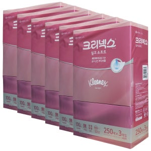 크리넥스 실크소프트 각티슈 250매 3입x6개 천연펄프