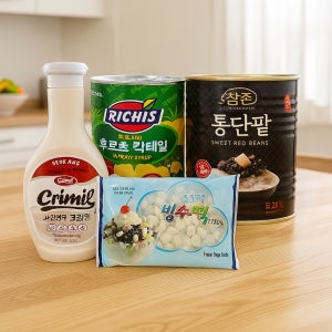 팥빙수 재료 세트 통단팥 찹쌀빙수떡 젤리 초코시럽 후루츠