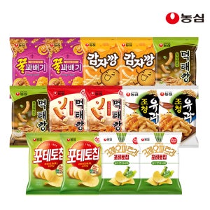 농심 스낵세트 14개(꿀꽈배기2,감자깡2,먹태깡청양마요맛2,먹태깡고추장마요맛2,조청유과2,포테토칩 오리지널2,크레오파트라 솔트앤와사비2)