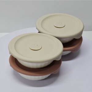 바로한끼 도자기 밥용기 355ML 4P 실리콘 스팀홀 전자레인지 이유식 햇쌀밥 용기
