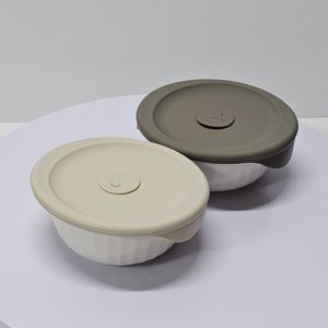바로한끼 도자기 밥용기 450ML 2P 실리콘 스팀홀 전자레인지 이유식 햇쌀밥 용기