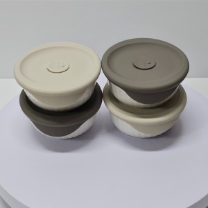 바로한끼 도자기 밥용기 450ML 4P 실리콘 스팀홀 전자레인지 이유식 햇쌀밥 용기