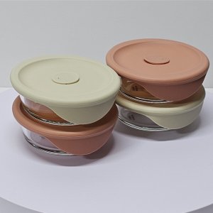 바로한끼 내열유리 밥용기 355ml 4조 실리콘 스팀홀 전자레인지 이유식 햇쌀밥 용기