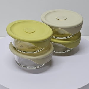 바로한끼 내열유리 밥용기 450ml 4조 실리콘 스팀홀 전자레인지 이유식 햇쌀밥 용기