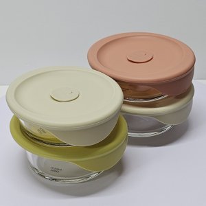 바로한끼 내열유리 밥용기 4P세트 355ml+450ml 실리콘 스팀홀 전자렌지용 냉동밥 용기