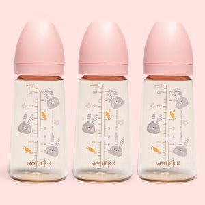마더케이 신생아 PPSU 젖병 배앓이 방지 (노꼭지) 280ml, 3개, 토끼 블라썸