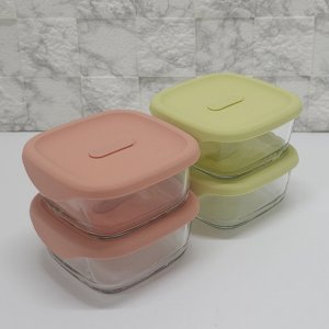 오븐글라스 바로한끼 밥용기 Lite 410ml 2조+2조 전자레인지 이유식 햇쌀밥 용기
