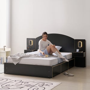 무디켄 도도도 수납형 서랍 호텔 침대 프레임 (+방수커버) 원형, SS 슬라이딩, 블랙+우드엣지