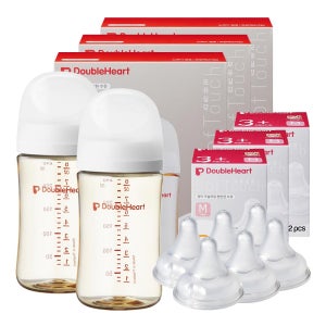 [더블하트] 3세대 PPSU 240ml 트윈팩 3개 세트(젖병6개+젖꼭지6개)