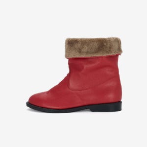 AIDL 1133 키즈 소가죽 퍼 부츠 - 레드 아동 부츠 키즈 워커 겨울 신발 어린이