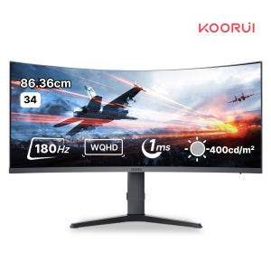 쿠루이 WQHD 180Hz 커브드 게이밍 모니터 86.36CM 34E6UC 1ms 1000R 슬림베젤 조준선 지원