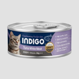 인디고 캣 고양이 습식간식캔 그레이비 흰살참치, 80g, 1개
