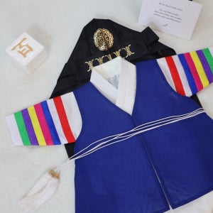 백일 한복 대여/아기 한복 남아 [파랑 색동] 서비스 장신구 풀세트