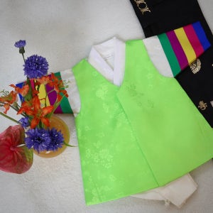 백일 한복 대여/아기 한복 남아 [연두 색동] 서비스 장신구 풀세트