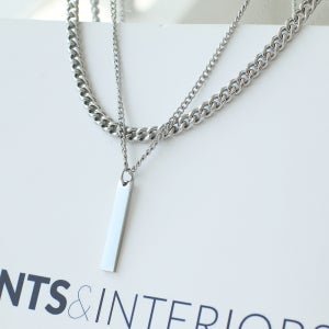 남성목걸이 투 레이어드 미니 막대 바 각인 써지컬목걸이 남녀공용 학생