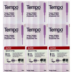 동아제약 템포 오리지널 순면 탐폰 슈퍼, 10개입, 6팩