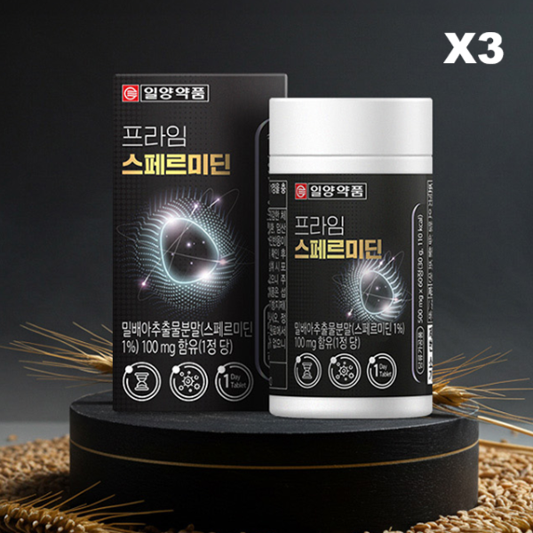 일양약품 프라임 <b>밀배아추출물</b> 스페르미딘 500mg 60정X3통 폴리아민 세포보호