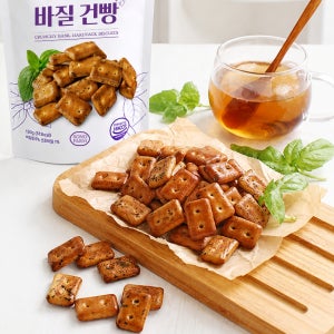 우리밀 올리비브 바질 건빵 130g 바삭한 바질향 수제과자 추억의 간식 맥주안주