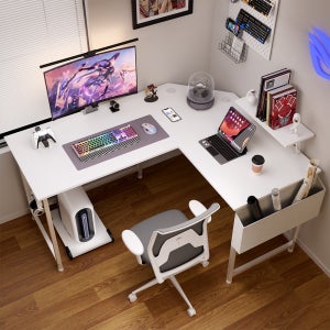 월로덴 컴퓨터 책상 게이밍 고등학생 중학생 ㄱ자 1인용 데스크 코너 책상 150x120x60x75CM, 밀크화이트