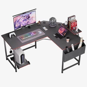 월로덴 컴퓨터 책상 게이밍 고등학생 중학생 ㄱ자 1인용 데스크 코너 책상 150x120x60x75CM, 탄소섬유블랙