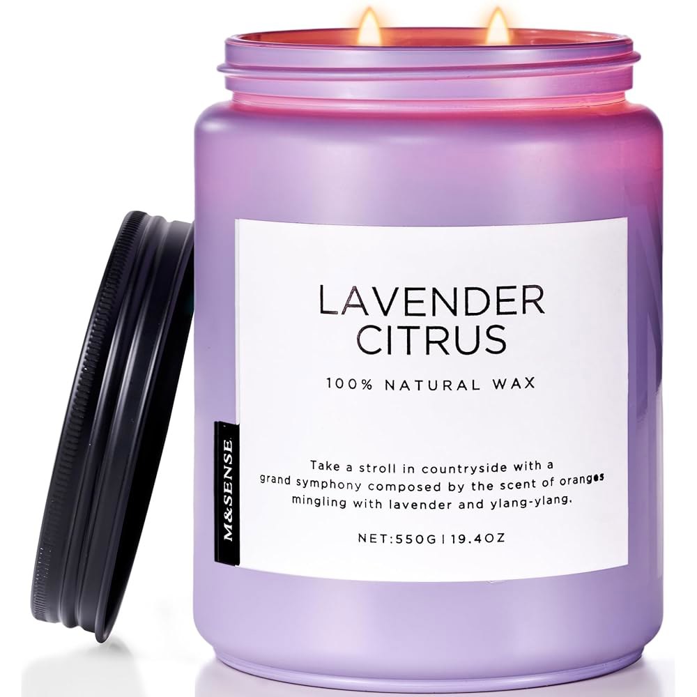 SENSE 라벤더 시트러스 캔들 19 4온스 110H 타임 대형 천연 소이 가정용 스트레스 해소 아로마테라피 선물 엄마 친구들을 위한 선생님 스파 목욕 요가 White Lazy