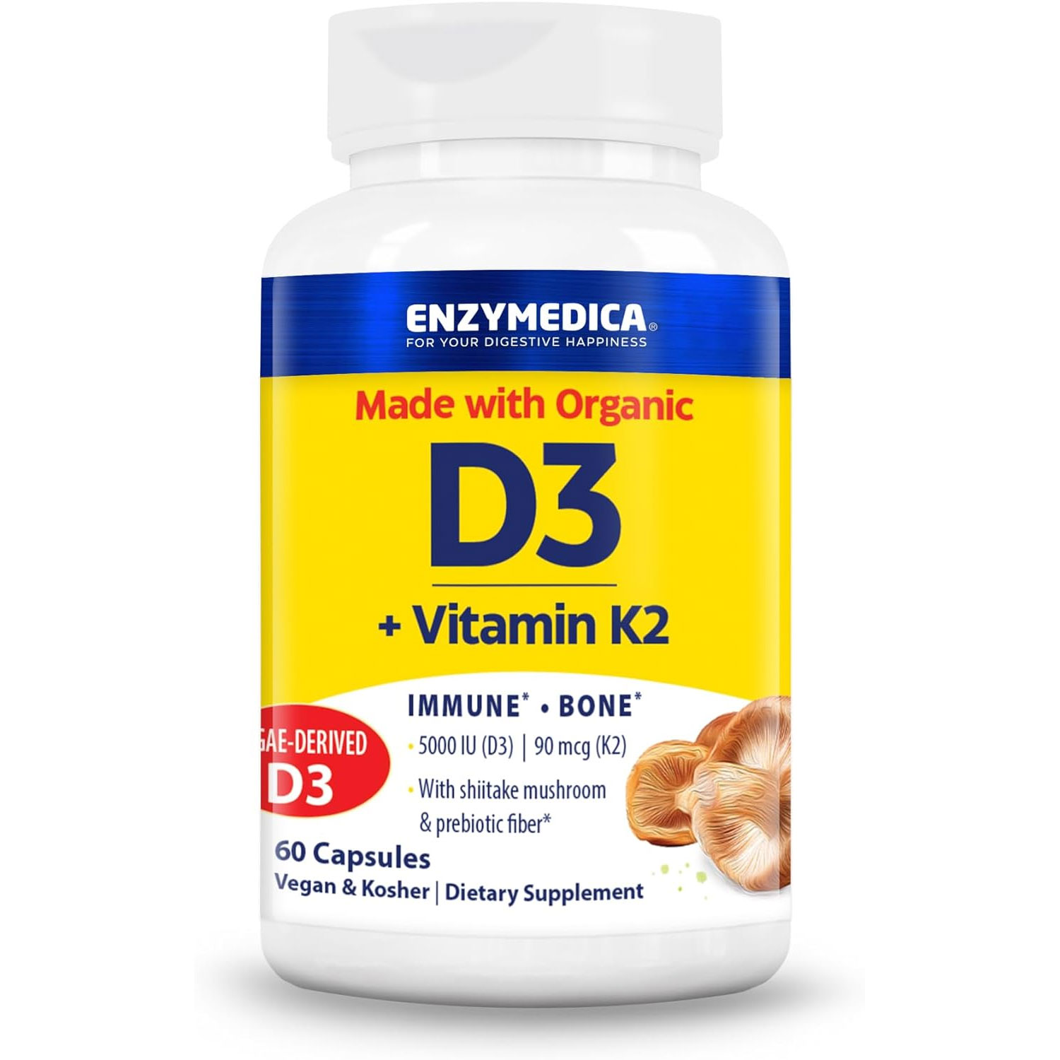 <b>엔자이메디카 비타민</b> D3+K2 Enzymedica Vitamin D3+K2 60 caps