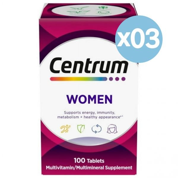 Centrum 센트룸 여성용 <b>멀티비타민 서플리먼트</b> 태블릿 에너지 &amp; <b>이뮤니티 서포트</b> 100개입 3팩 Womens Multivitamin Supplement Tablet