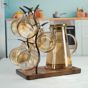 우리글라스 고급 트라이앵글 워터저그 내열유리 물병 1.8L 1p+ 물컵 250ml 2p