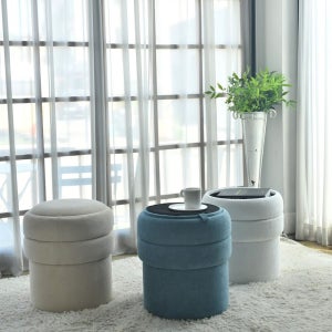 엘리나 마카롱 원형 수납스툴 2단 분리형 패브릭 화장대의자 공간박스 정리함