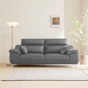 동서가구 뉴테라 천연면피가죽 소파 스툴미포함, 그레이, 3인용