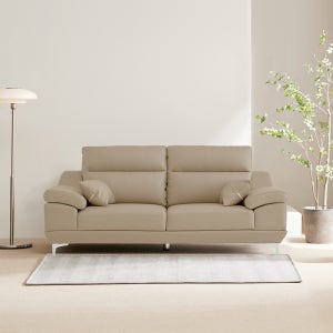 동서가구 뉴테라 천연면피가죽 소파 스툴미포함, 베이지, 3인용