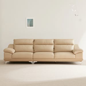 동서가구 뉴테라 천연면피가죽 소파 스툴미포함, 베이지, 4인용