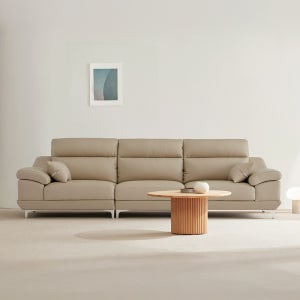 동서가구 뉴테라 천연면피가죽 소파 스툴미포함, 베이지, 4인용